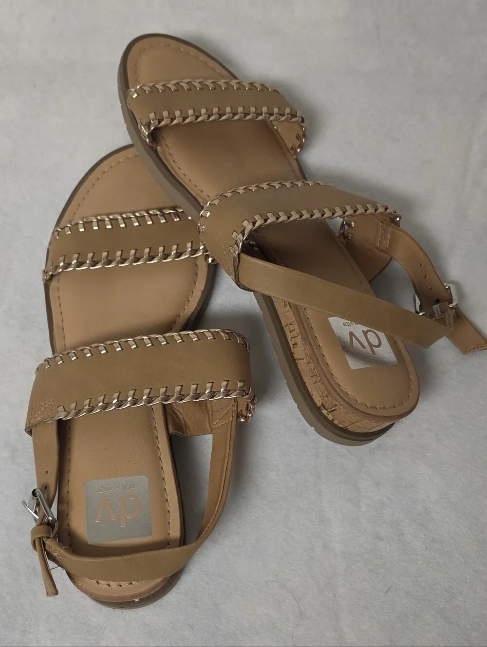 Dolce Vita Tan Chain-Trim Slide Sandals